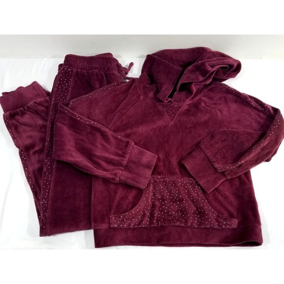Girls Beautees Burgundy Velour Hoodie & Jogger Set M - Picture 1 of 9